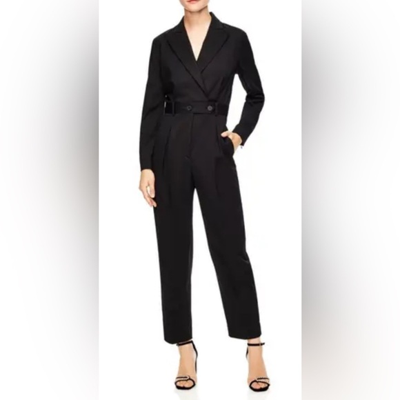 Sandro Brave Belted Tapered-leg Twill Jumpsuit in Noir Black Sz 4 US/36 FR - Picture 1 of 14